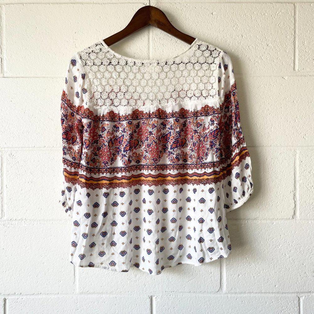 O'Neill White Floral Crochet Boho Bohemian Henna Pattern Blouse Top Women's XS - Picture 2 of 4